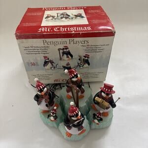 Mr. Christmas Penguin Players Band Playing Instrument Animated Music w/Box READ